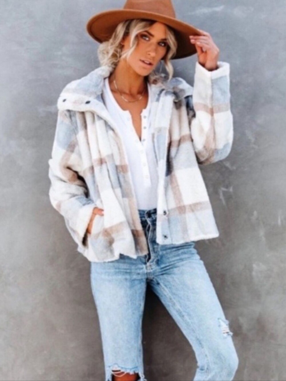 Faux Fur Plaid Jacket
